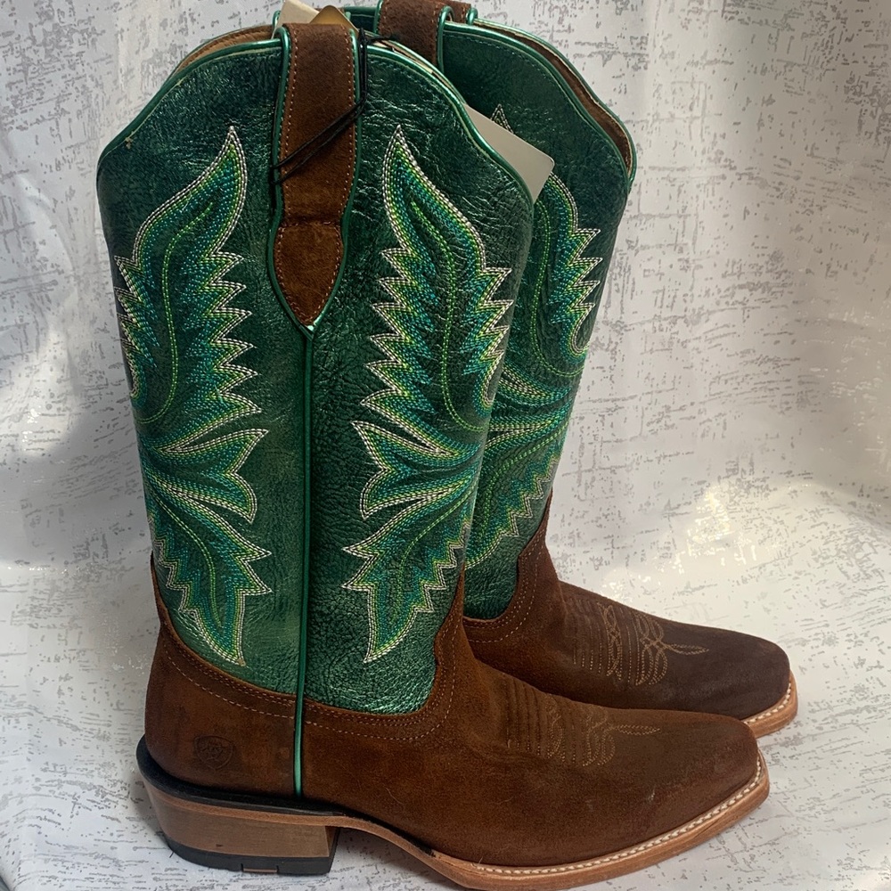 Ariat Green and Brown Embroidered Western Boots